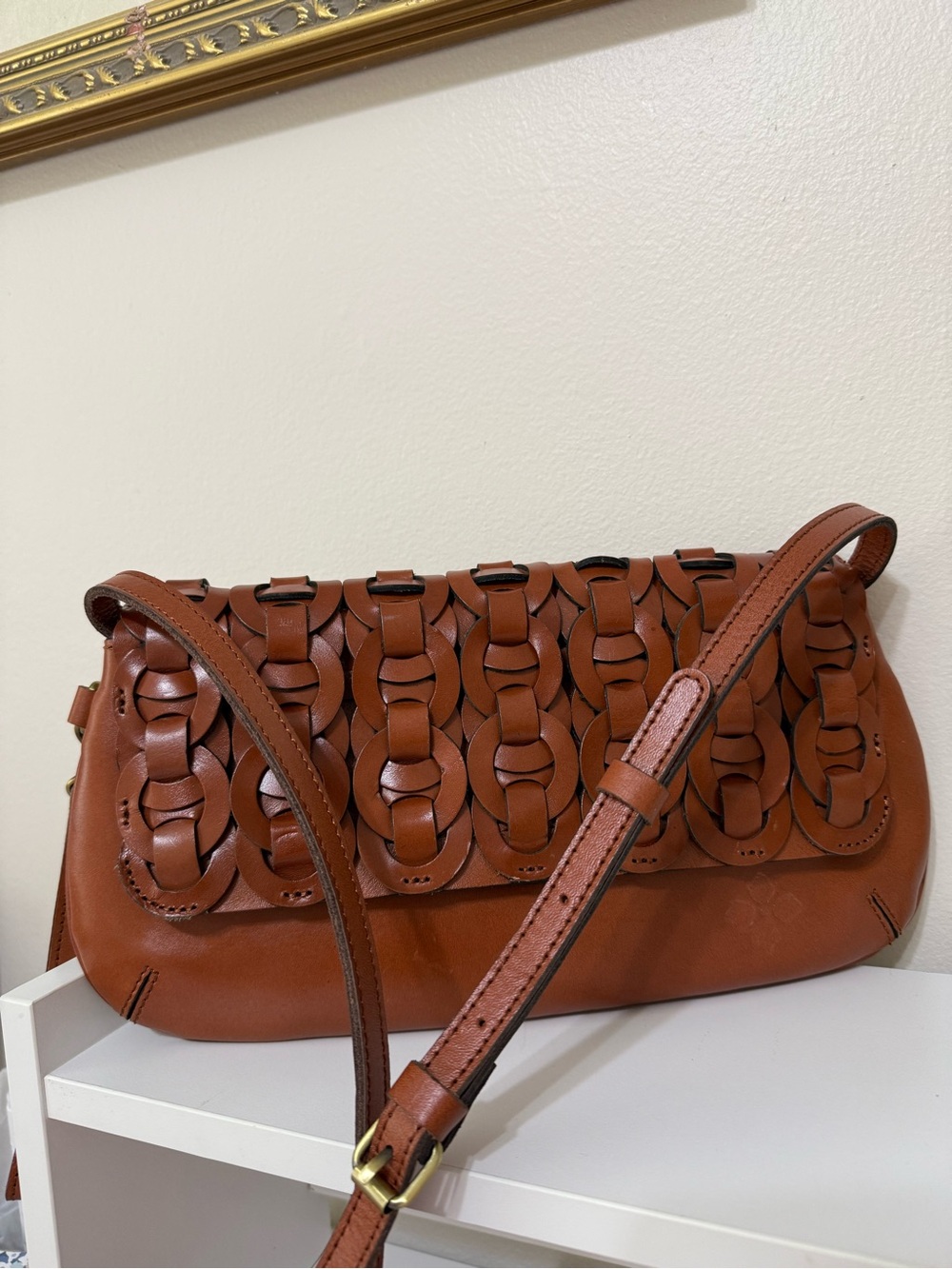 Patricia Nash Woven Leather Wristlet Or Crossbody Bag in Cognac